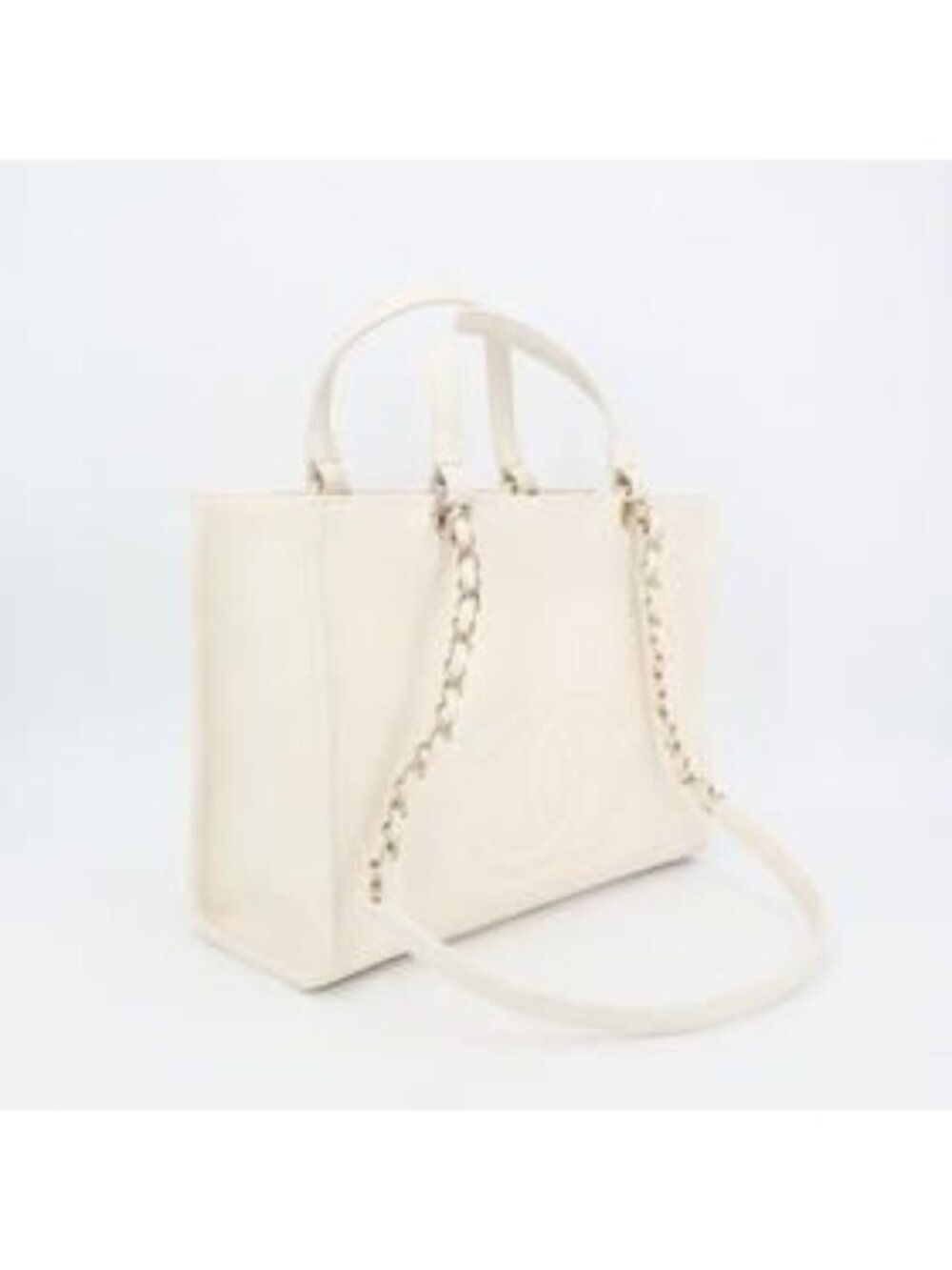 Chanel Small Zip Shop 2-Way White As3129 Tote Bag